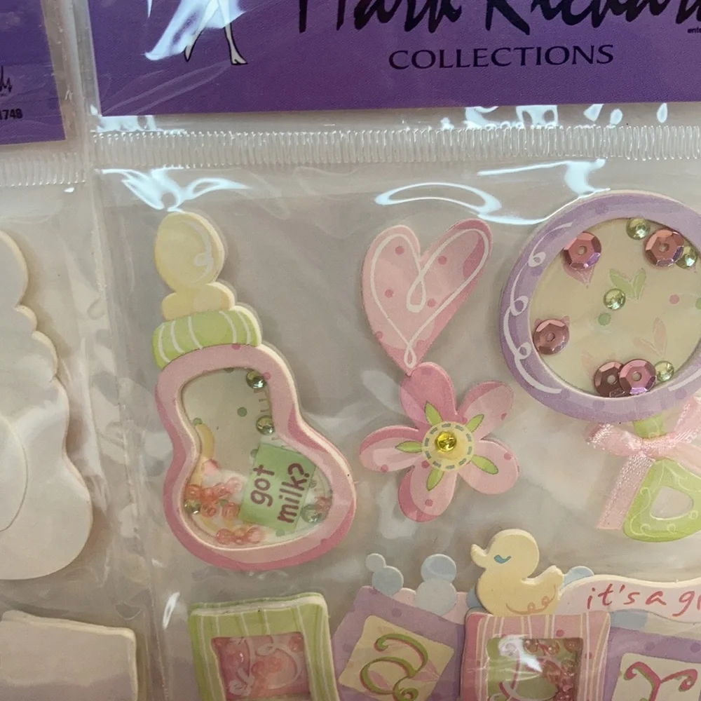 Mark Richards Scrapbook Stickers Card Making Baby Girl Rattle Bottle Crafts